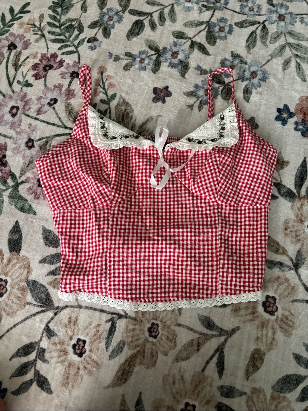 NWT Hot Topic Red Gingham Lace-Trim Cami